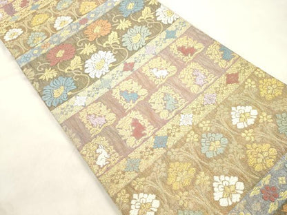 平和屋着物▽六通柄袋帯　スリーシーズン　春夏秋　唐織　名物裂　金糸　正絹　逸品　CABM0585dy