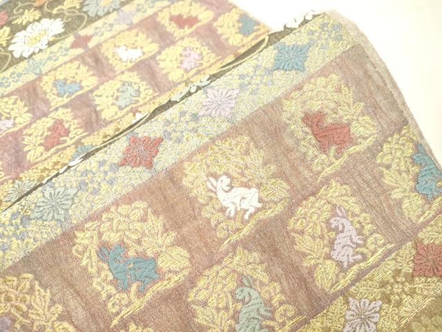 平和屋着物▽六通柄袋帯　スリーシーズン　春夏秋　唐織　名物裂　金糸　正絹　逸品　CABM0585dy