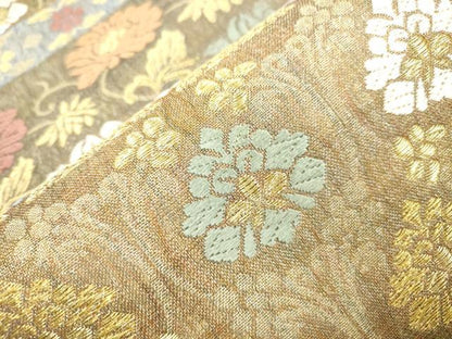 平和屋着物▽六通柄袋帯　スリーシーズン　春夏秋　唐織　名物裂　金糸　正絹　逸品　CABM0585dy