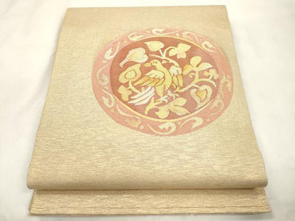 平和屋着物●太鼓柄袋帯　鳥丸文　金糸　正絹　逸品　CABM0587dy