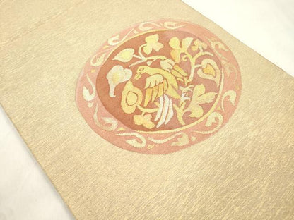 平和屋着物●太鼓柄袋帯　鳥丸文　金糸　正絹　逸品　CABM0587dy