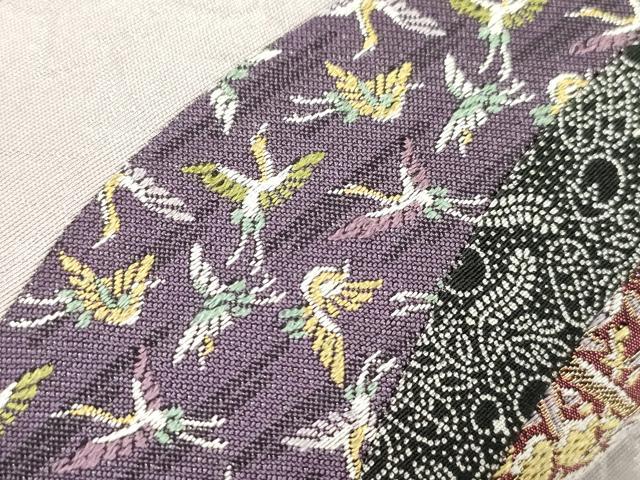 平和屋着物●太鼓柄袋帯　切嵌花鳥文　銀通し地　正絹　逸品　CABM0592dy