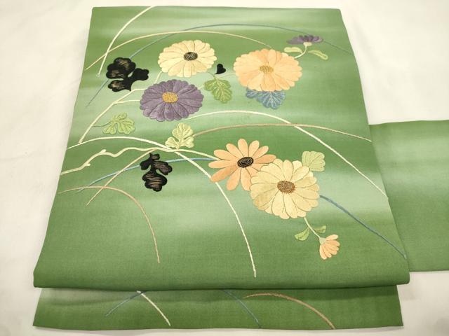 平和屋着物●中国三大刺繍　相良刺繍　総刺繍　アンティーク　大正ロマン　九寸名古屋帯　草花文　金糸　正絹　逸品　CABM0599dy