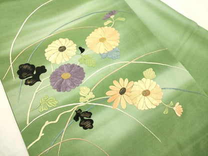 平和屋着物●中国三大刺繍　相良刺繍　総刺繍　アンティーク　大正ロマン　九寸名古屋帯　草花文　金糸　正絹　逸品　CABM0599dy