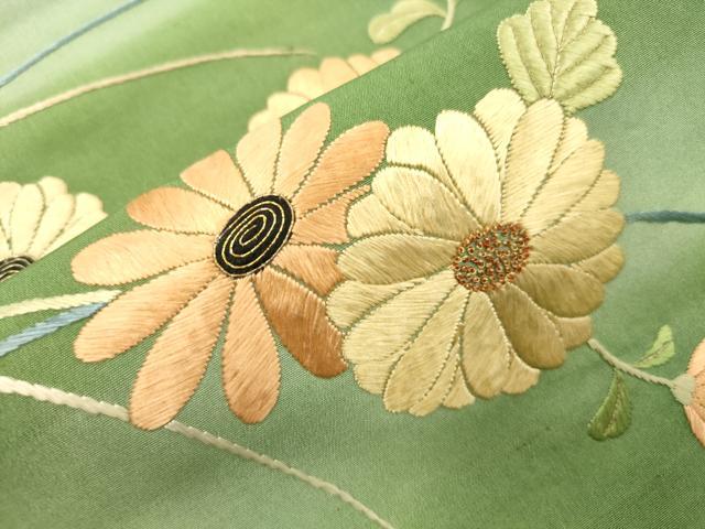 平和屋着物●中国三大刺繍　相良刺繍　総刺繍　アンティーク　大正ロマン　九寸名古屋帯　草花文　金糸　正絹　逸品　CABM0599dy