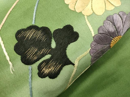 平和屋着物●中国三大刺繍　相良刺繍　総刺繍　アンティーク　大正ロマン　九寸名古屋帯　草花文　金糸　正絹　逸品　CABM0599dy