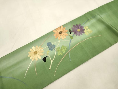 平和屋着物●中国三大刺繍　相良刺繍　総刺繍　アンティーク　大正ロマン　九寸名古屋帯　草花文　金糸　正絹　逸品　CABM0599dy