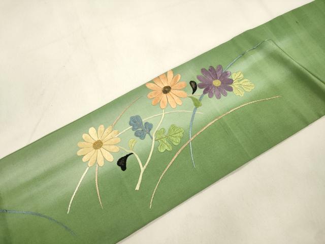 平和屋着物●中国三大刺繍　相良刺繍　総刺繍　アンティーク　大正ロマン　九寸名古屋帯　草花文　金糸　正絹　逸品　CABM0599dy