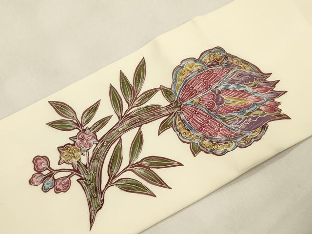 平和屋着物●塩瀬　九寸名古屋帯　作家物　更紗文　正絹　逸品　CABM0600dy