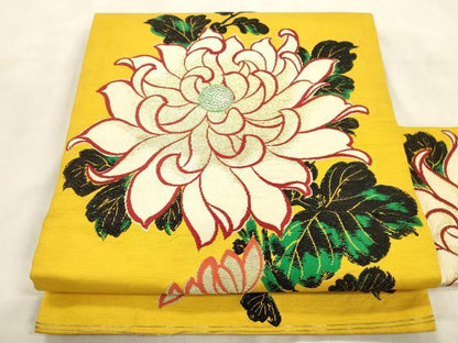 平和屋着物●アンティーク　大正ロマン　九寸名古屋仕立て　草花文　金糸　正絹　逸品　CABM0601dy