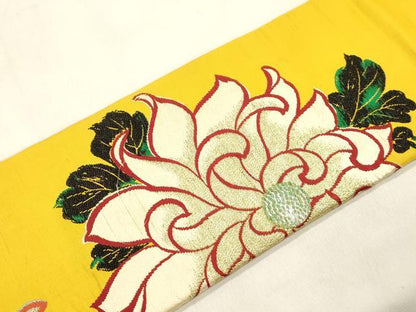 平和屋着物●アンティーク　大正ロマン　九寸名古屋仕立て　草花文　金糸　正絹　逸品　CABM0601dy