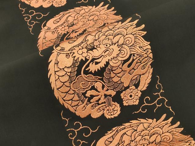 平和屋着物●アンティーク　大正ロマン　全通柄九寸名古屋帯　竜　黒地　正絹　逸品　CABM0605dy