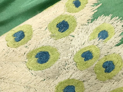 平和屋着物●アンティーク　大正ロマン　九寸名古屋帯　刺繍　孔雀花文　正絹　逸品　CABM0606dy