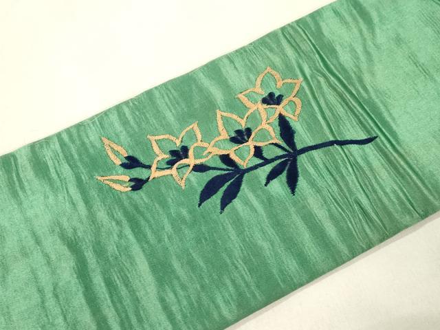平和屋着物●アンティーク　大正ロマン　九寸名古屋帯　刺繍　孔雀花文　正絹　逸品　CABM0606dy