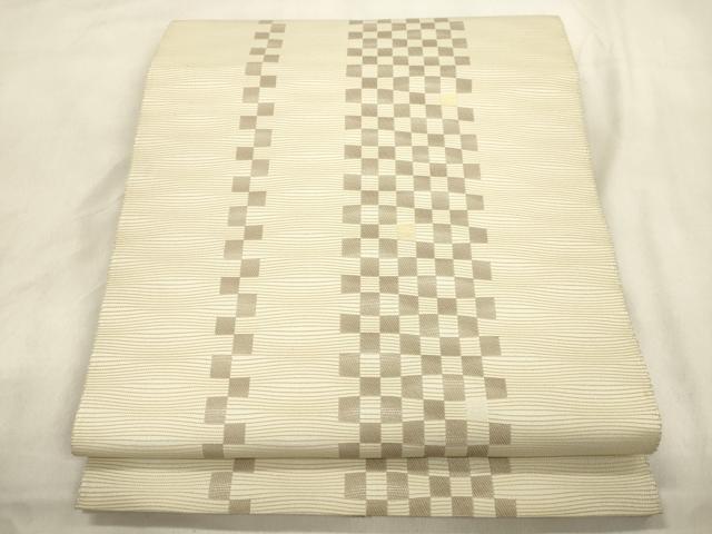 平和屋着物●八寸名古屋帯　Hide Corection　梭々波織　格子柄　金糸　正絹　逸品　CABM0607dy