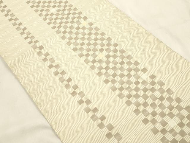 平和屋着物●八寸名古屋帯　Hide Corection　梭々波織　格子柄　金糸　正絹　逸品　CABM0607dy