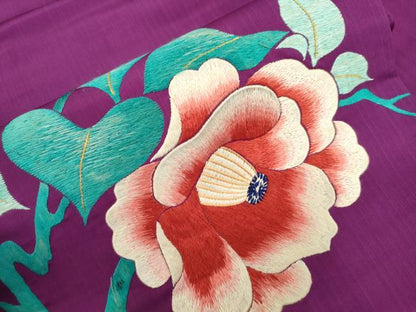平和屋着物●アンティーク　大正ロマン　九寸名古屋帯　刺繍　草花文　金糸　正絹　逸品　CABM0609dy