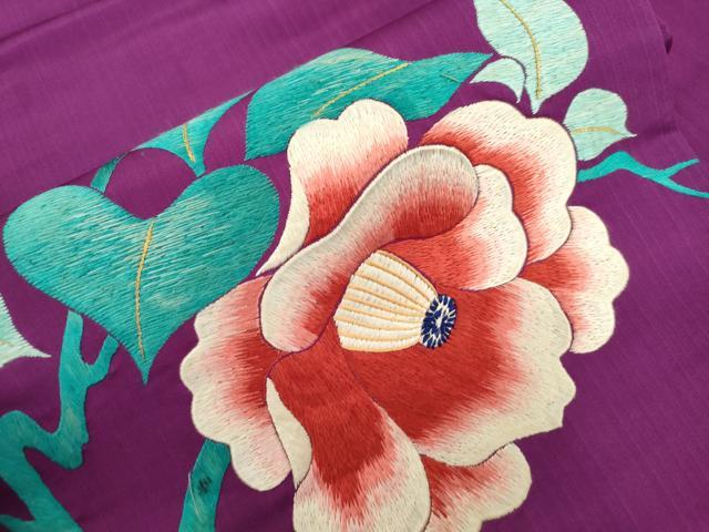 平和屋着物●アンティーク　大正ロマン　九寸名古屋帯　刺繍　草花文　金糸　正絹　逸品　CABM0609dy