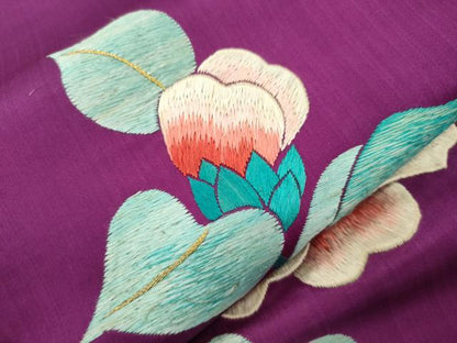 平和屋着物●アンティーク　大正ロマン　九寸名古屋帯　刺繍　草花文　金糸　正絹　逸品　CABM0609dy