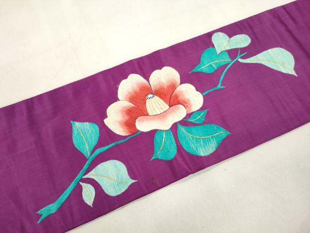 平和屋着物●アンティーク　大正ロマン　九寸名古屋帯　刺繍　草花文　金糸　正絹　逸品　CABM0609dy
