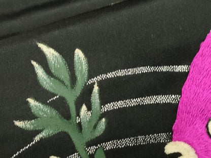 平和屋着物●アンティーク　大正ロマン　九寸名古屋帯　刺繍　エンゼルフィッシュ　黒地　金彩　正絹　逸品　CABM0611dy