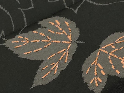 平和屋着物●九寸名古屋帯　舞葉文　黒地　正絹　逸品　CABM0619dy