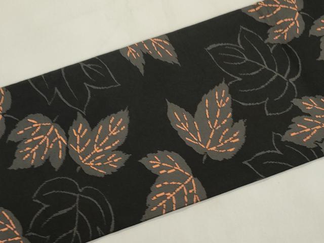 平和屋着物●九寸名古屋帯　舞葉文　黒地　正絹　逸品　CABM0619dy