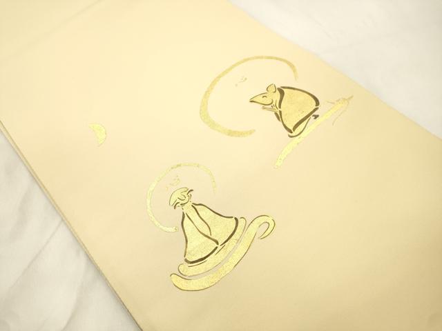 平和屋着物●両面　太鼓柄袋帯　鼓花文　金彩　正絹　逸品　未使用　CABM0627dy