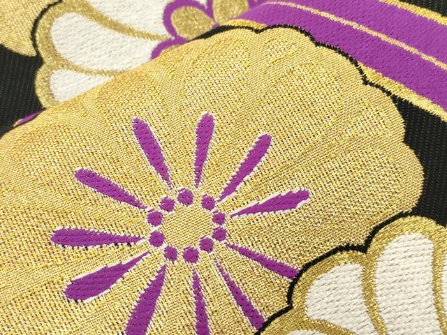 平和屋着物●六通柄袋帯　立涌花文　黒地　金糸　正絹　逸品　CABM0638dy