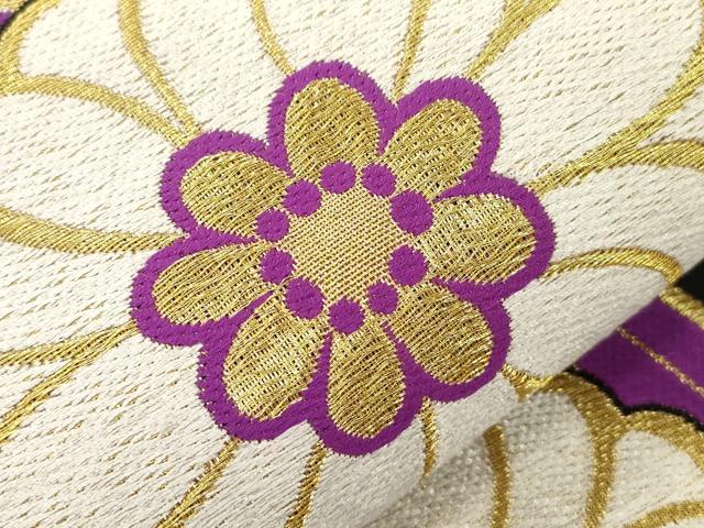 平和屋着物●六通柄袋帯　立涌花文　黒地　金糸　正絹　逸品　CABM0638dy
