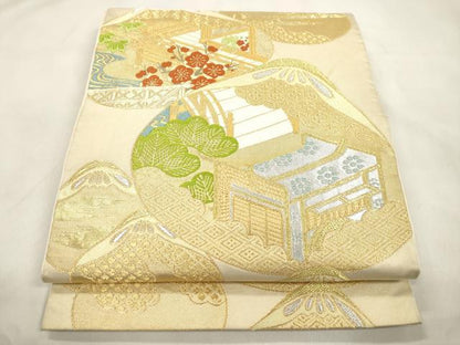 平和屋着物●西陣　川島織物　六通柄　本袋帯　松竹梅風景文　金銀糸　正絹　逸品　CABM0642dy