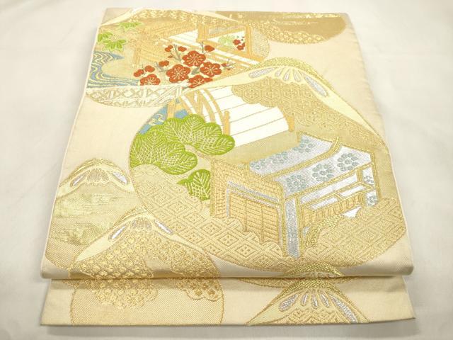 平和屋着物●西陣　川島織物　六通柄　本袋帯　松竹梅風景文　金銀糸　正絹　逸品　CABM0642dy