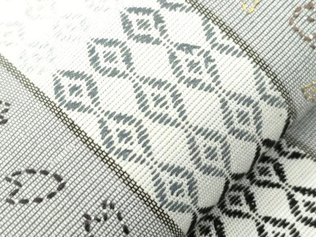 平和屋着物●六通柄袋帯　刺し子　刺繍　草花間道　長尺　正絹　逸品　CABM0644dy