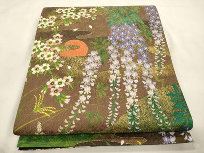 平和屋着物●全通柄袋帯　草花文　金通し地　正絹　逸品　CABM0652dy