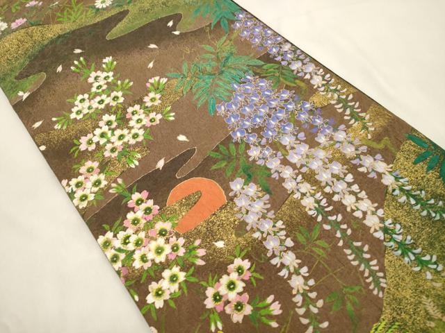 平和屋着物●全通柄袋帯　草花文　金通し地　正絹　逸品　CABM0652dy