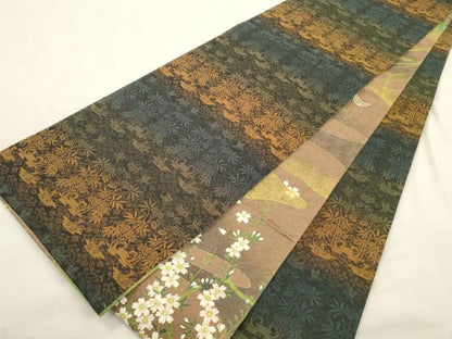 平和屋着物●全通柄袋帯　草花文　金通し地　正絹　逸品　CABM0652dy
