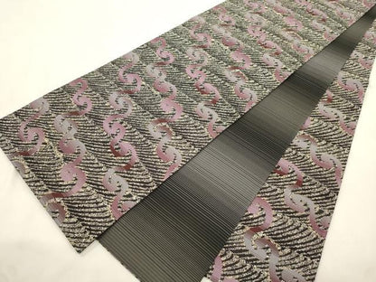 平和屋着物●両面　全通柄袋帯　幾何学文　金糸　正絹　逸品　CABM0653dy