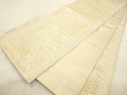 平和屋着物●六通柄袋帯　花鳥文　金糸　正絹　逸品　CABM0657dy