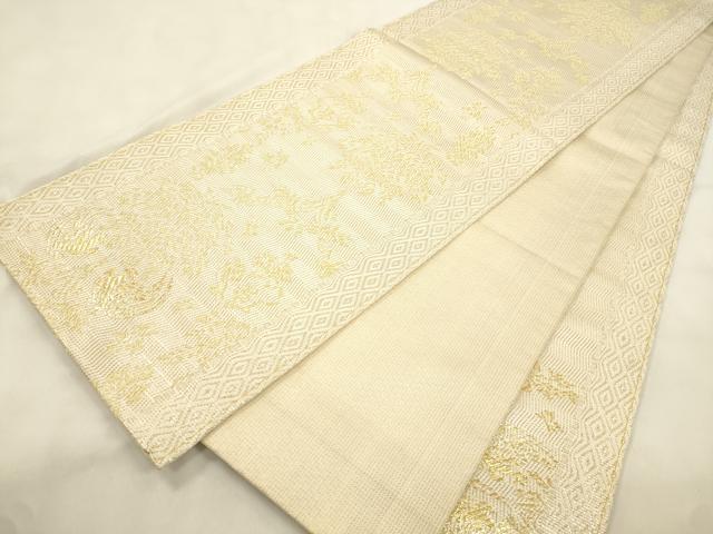 平和屋着物●六通柄袋帯　花鳥文　金糸　正絹　逸品　CABM0657dy