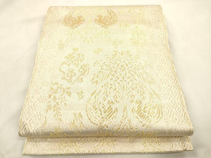 平和屋着物●六通柄袋帯　花鳥文　金糸　正絹　逸品　CABM0657dy