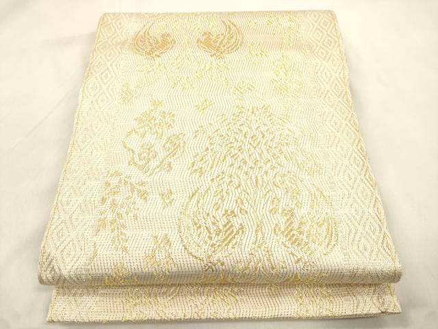 平和屋着物●六通柄袋帯　花鳥文　金糸　正絹　逸品　CABM0657dy