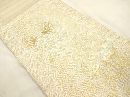 平和屋着物●六通柄袋帯　花鳥文　金糸　正絹　逸品　CABM0657dy