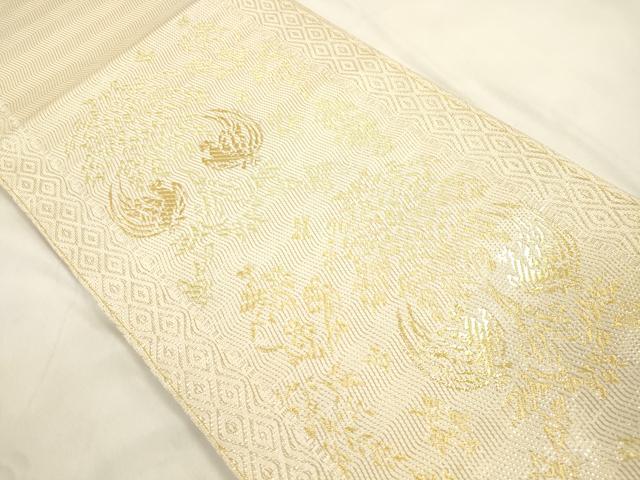 平和屋着物●六通柄袋帯　花鳥文　金糸　正絹　逸品　CABM0657dy