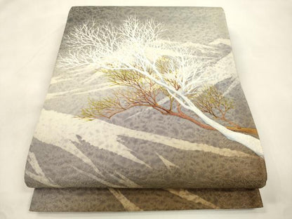 平和屋着物●太鼓柄袋帯　遠山草木文　金通し地　正絹　逸品　CABM0662dy
