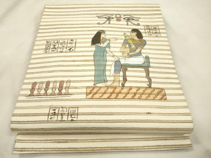 平和屋着物●インド・アッサム　野蚕糸　手織　ムガシルク　太鼓柄袋帯　手描き　エジプト壁画文様　正絹　逸品　CABM0663dy