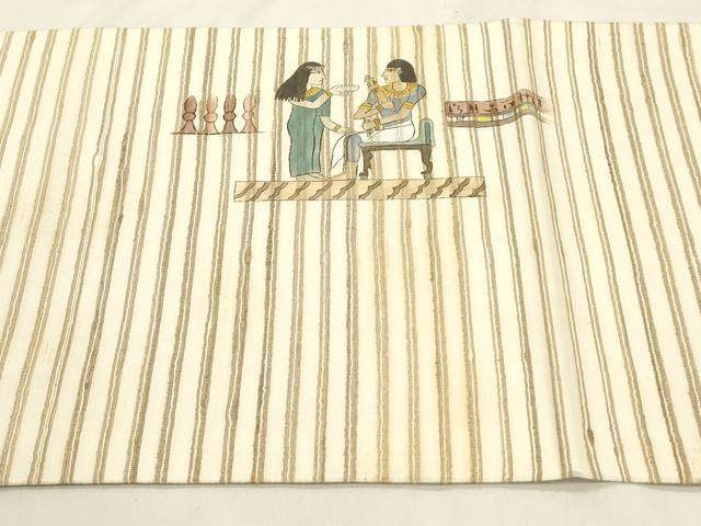 平和屋着物●インド・アッサム　野蚕糸　手織　ムガシルク　太鼓柄袋帯　手描き　エジプト壁画文様　正絹　逸品　CABM0663dy