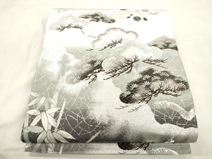 平和屋着物●六通柄袋帯　唐織　松竹梅　銀糸　正絹　逸品　CABM0665dy