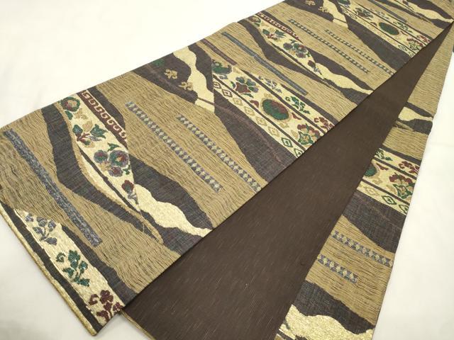 平和屋着物▽六通柄袋帯　スリーシーズン　春夏秋　草花文　金糸　正絹　逸品　CABM0667dy