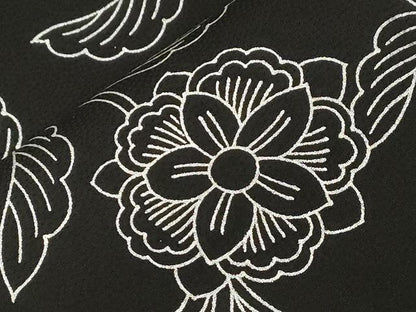 平和屋着物●両面　全通柄袋帯　更紗花文　黒地　正絹　逸品　CABM0677dy