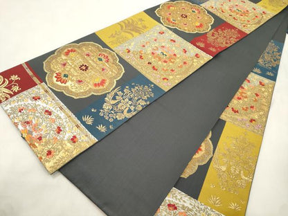 平和屋着物●西陣　紫幸織　六通柄　本袋帯　天平諷詠文　金銀糸　正絹　逸品　CABM0685dy
